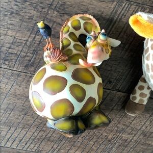 Giraffe Figurine with Birds - Brown and Cream